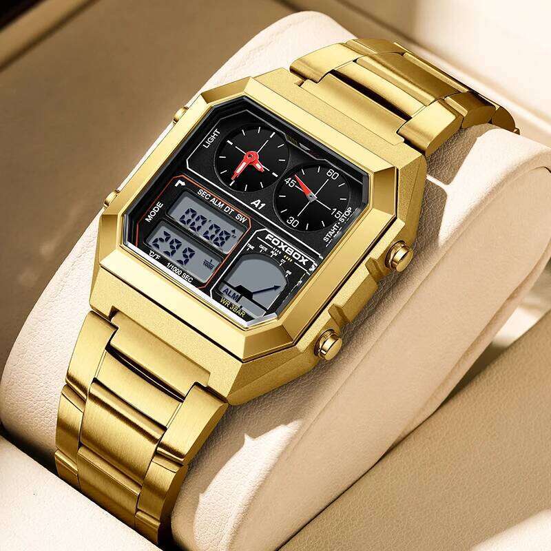 FOXBOX LIGE Fashion Luxury Electronic Man Watch Business Stainless Sport Military Waterproof Watches for Men Dual Digital Clocks