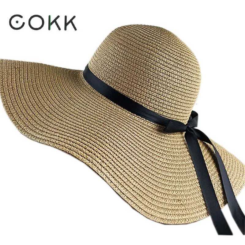 COKK Women Summer Hat Straw Sun Hat Beach UV Protect Travel Cap Lady Cap Female Simple Foldable Wide Brim Floppy Girls Beach Hat H260317 - view 3