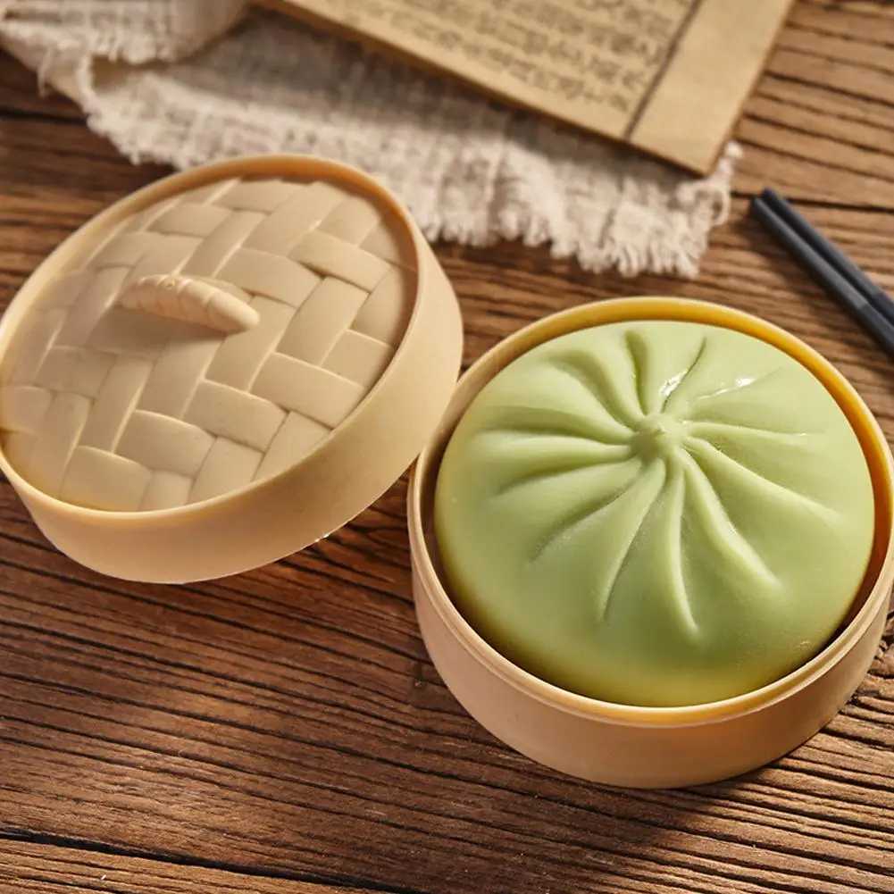 Colorful Dumpling Squishes Stress Balls Fidget Sensory Toys Simulation Food Squishies Bun with Steamer Squeeze Dough Ball Gifts H260324