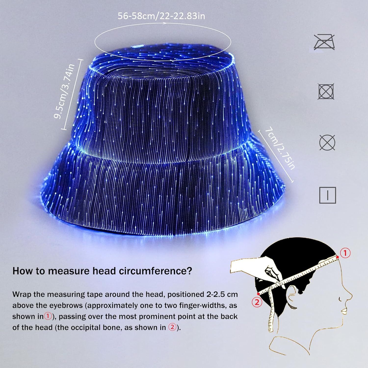 LED Rave Bucket Hat Light up Fisherman Cap 7 Colors Glow in the Dark Party Hats USB Rechargeable EDM Festival Gear