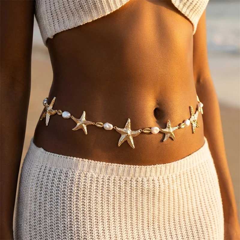 Bohemia Vacation Metal Starfish Turquoise Waist Chain for Women Summer Beach Bikini Belly Belt Party Body Jewelry Accessories H260316 - view 6