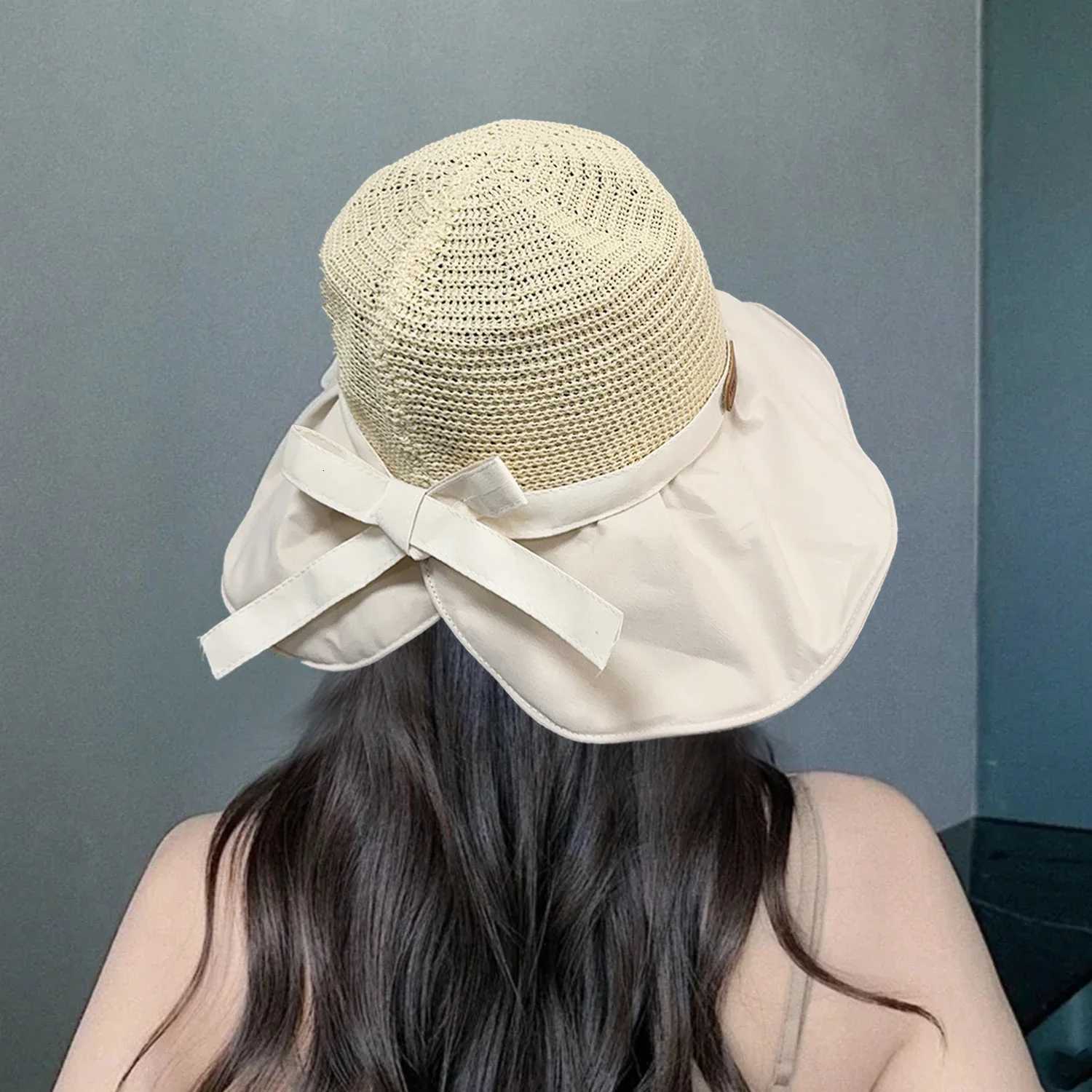 Summer Women Bucket Hats UV Protection Sun Hats Soft Foldable Straw Woven Wide Brim Outdoor Beach Hat Panama Cap Sunshade Caps H260317 - view 7