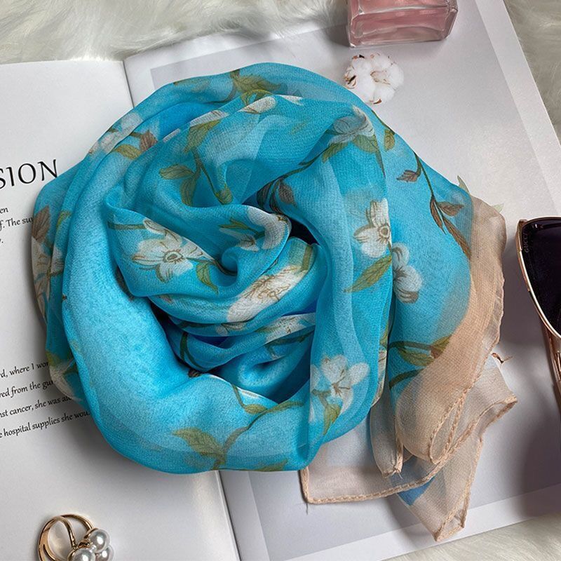 Summer Thin Scarf For Women High-End Mulberry Silk Long Versatile Fashionable Shawl Gauze Scarf Beach Towel