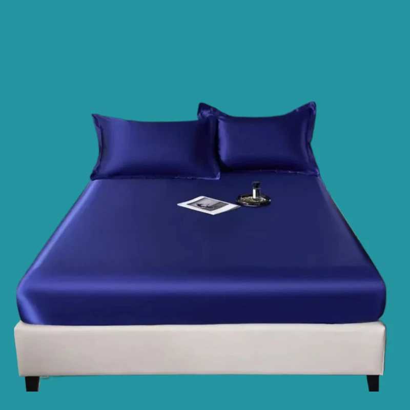 2025 new ice silk fitted sheet solid color cool silk mattress protective cover non-slip satin dust cover without mattress D260317
