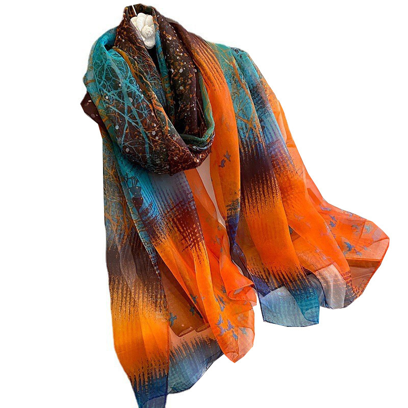 Women's Thin Silk Scarf For Spring Autumn Versatile And Elegant Long Scarf Summer Seaside Sunscreen Beach Shawl