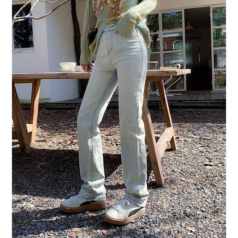 Classic Fashion Women Thin Straight Leg Jeans Pants s Korean High Waist Denim Pants Lady Vintage Casual Trousers M260317