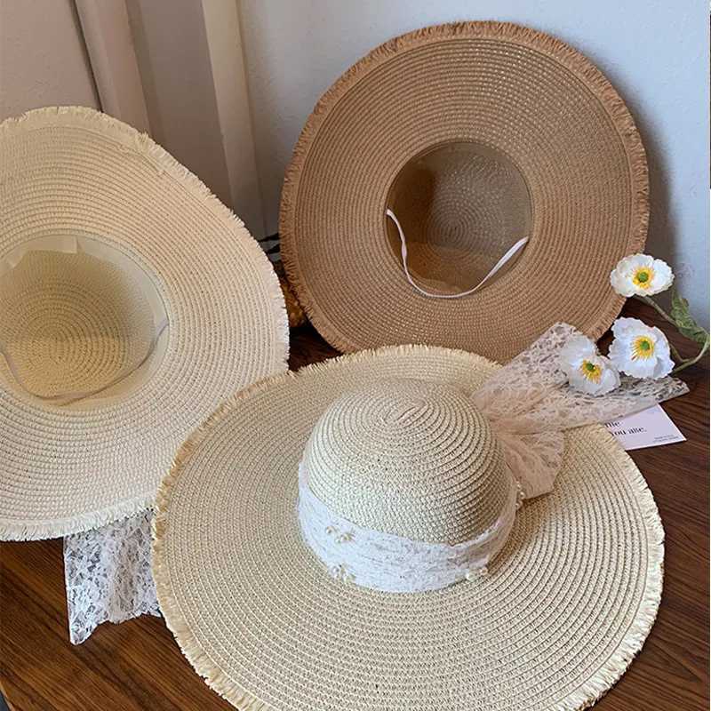 2026 Spring Summer Womens Lace Bow Grass Hat French Style Large Brim Sun Hat Casual Beach Hat Top Hat Outdoor Wear Accessories H260317 - view 6