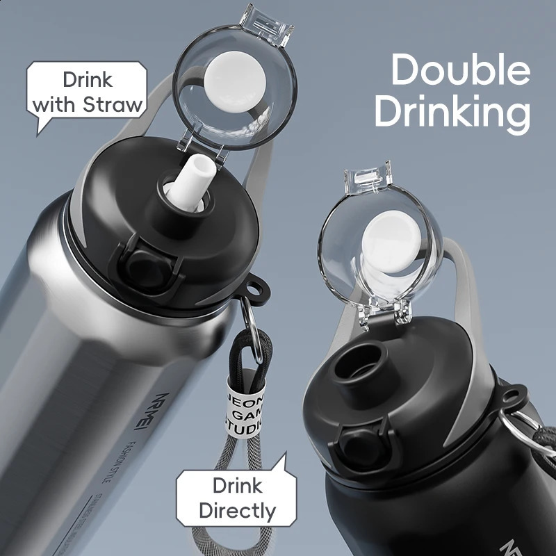 One Button Open Water Bottle with Lifting Rope Large Capacity Stainless Steel Thermos BottleOutdoor Sport Vacuum Flasks 260317