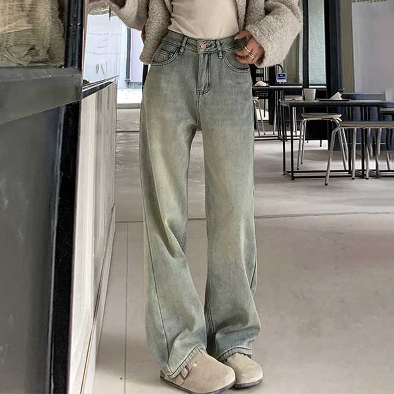 Female Retro Designer High Waist Jeans Women Light Blue Korean Casual Pants s Fashion Baggy Straight Leg Denim Trousers M260317