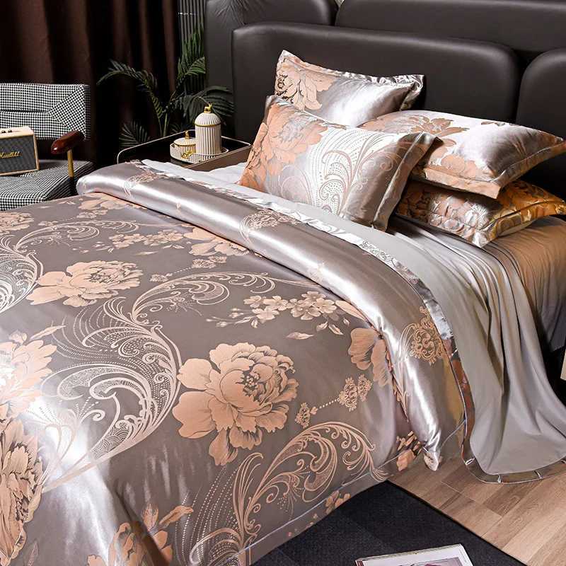 New 4Pcs European Satin Jacquard Bedding Set Four Season Universal Skin Friendly Cozy Duvet Set Double Couple Size Bedclothes D260317