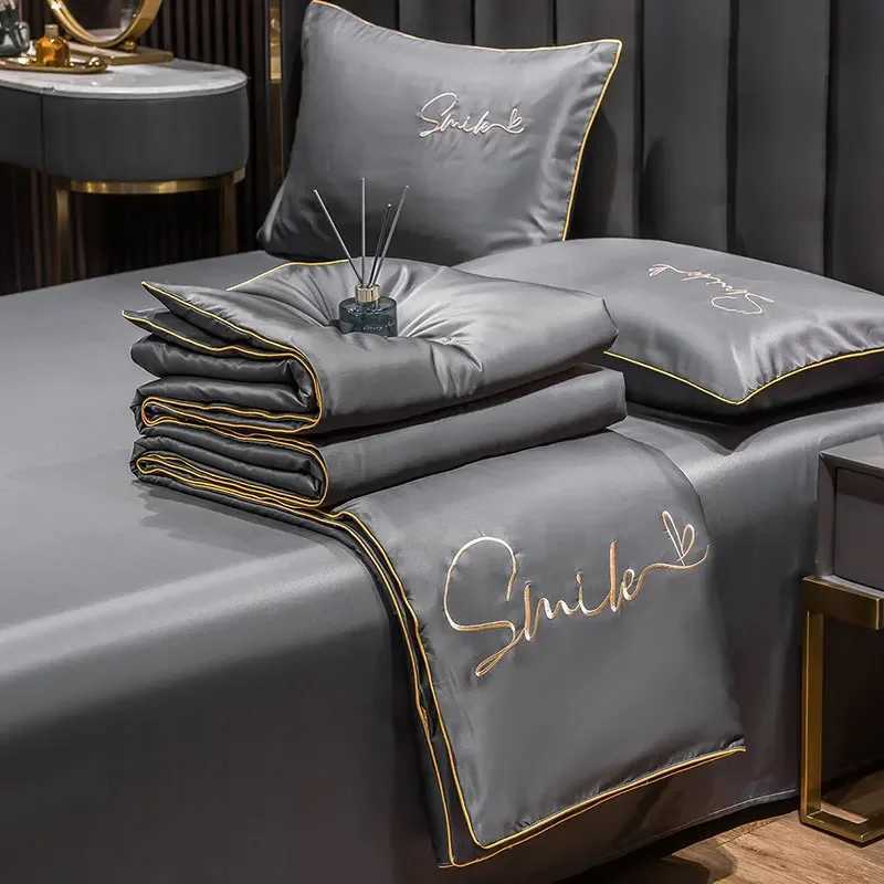 Luxury European Style Ice Silk Summer Quilt Set High-end Embroidered Cooling Blanket 3/1 Pcs Sets Air Conditioning Comforter D260317