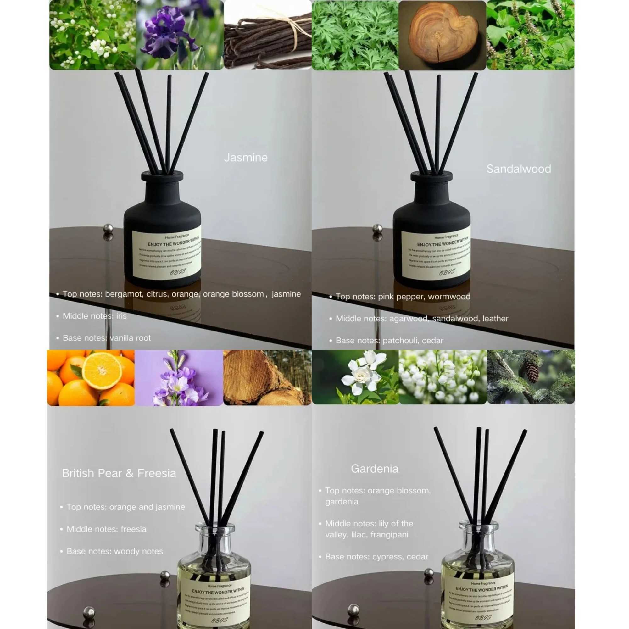 50ml Aromatherapy Essential Oil Flameless Freesia Jasmine Fragrance Oil with Reed Diffuser Stick Home Room Air Freshener Decor D260317