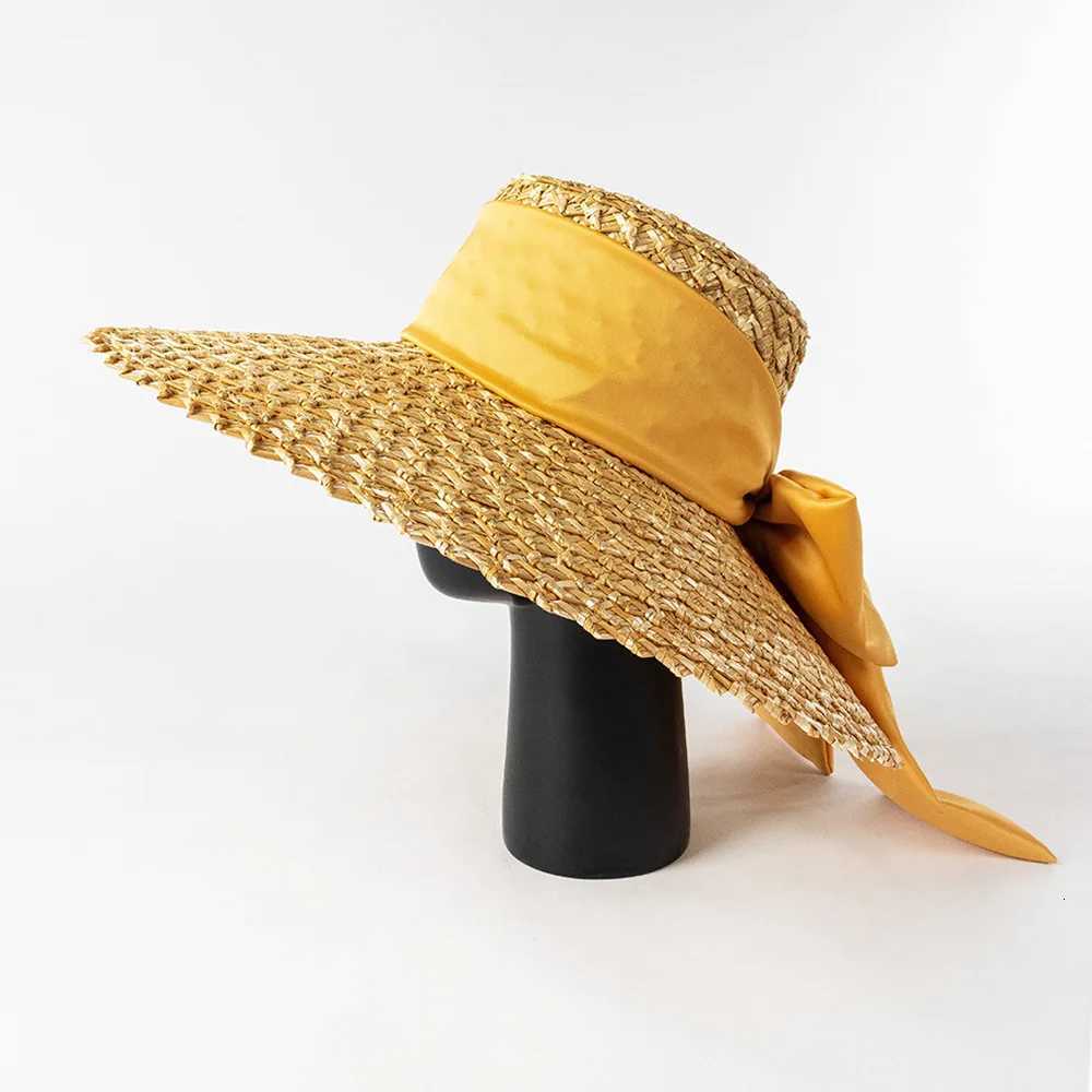 Spring Summer Fashion Hand-woven Petal Straw Hat with Big Brim and Big Bow for Ladies Beach Outdoor Sun Hat H260317 - view 5