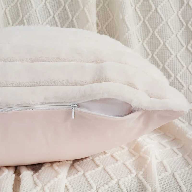 1pc Plush Decorative Throw Pillow Cover Fuzzy Striped Soft Throw Pillow Covers Cushion Covers for Sofa living room Bedroom D260317