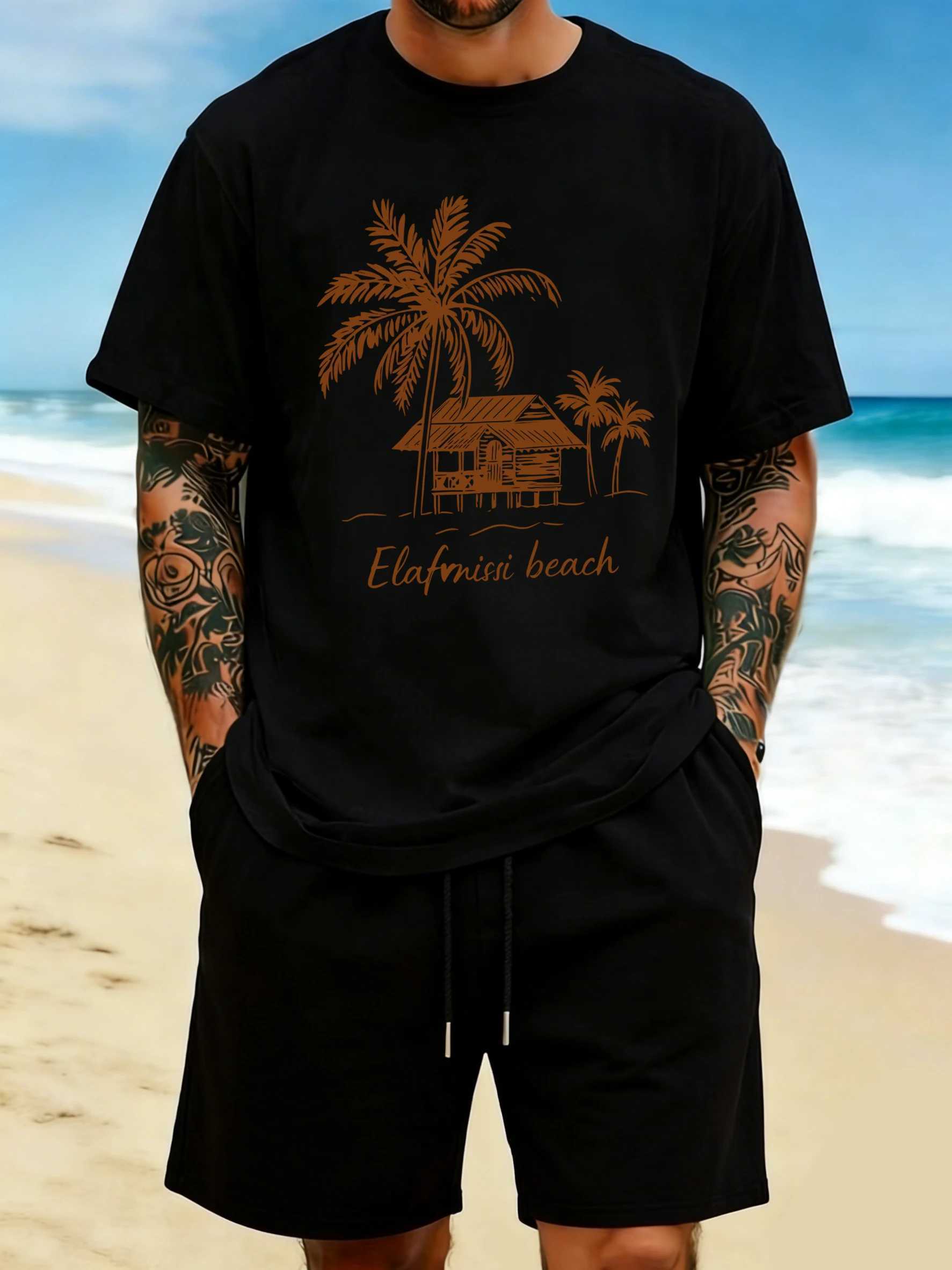 Beach Coconut Trees Creative Printing Men T Shirt O-Neck Cotton Streetwear Casual Oversized Clothing Summer Hip Hop T-Shirt M260317