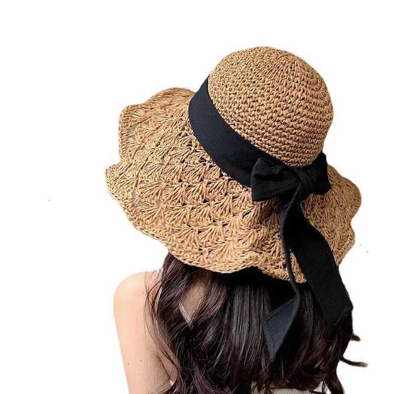 New Summer Straw Sun Cap Womens Lace up Big brim Beach Panama Foldable Holiday Cool Sunshade Hat Gorras H260317 - view 6