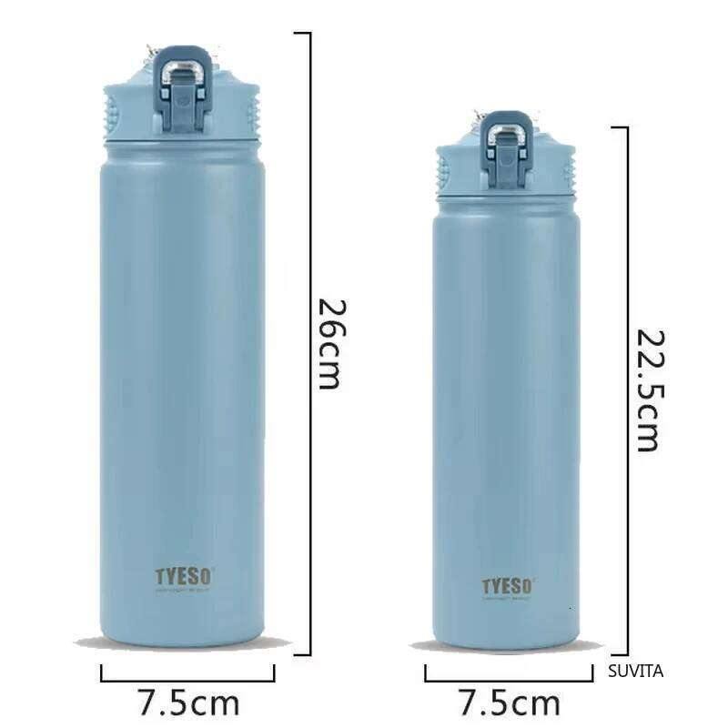 TYESO 600ML/750ML Thermos Water Bottle With Straw Stainless Steel Car Sports Cup Keeps Cold and Heat Thermal Travel Mug 26Y0317