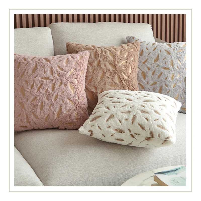 Gold Feather Pillow Covers Decorative Pillows for Sofa Car Plush Christmas Throw Pillows Cover Nordic Cushion Cover 45x45 Velvet D260317