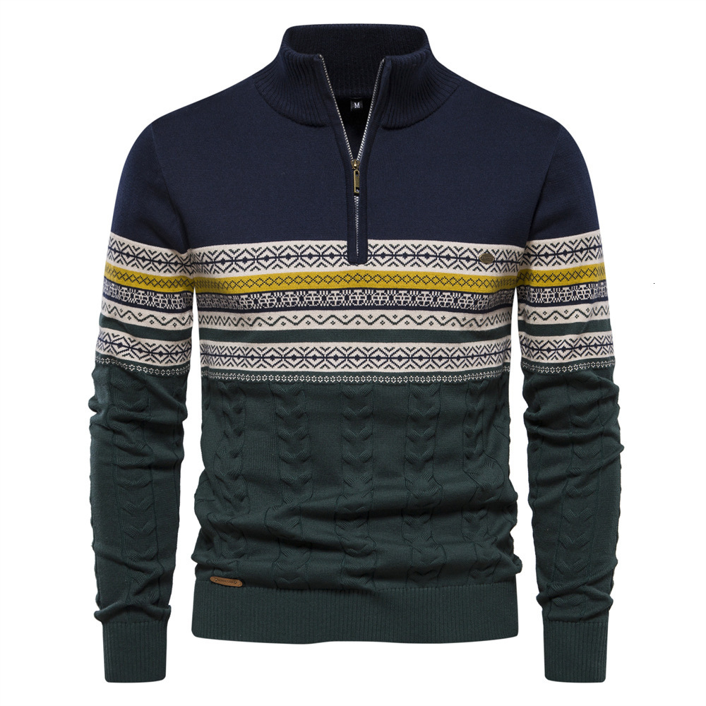 Autumn Winter New Polo European Shirt Size Stand Collar Men's Sweater Half Zip Hoodie Cotton Men's Patchwork Casual Knitwear