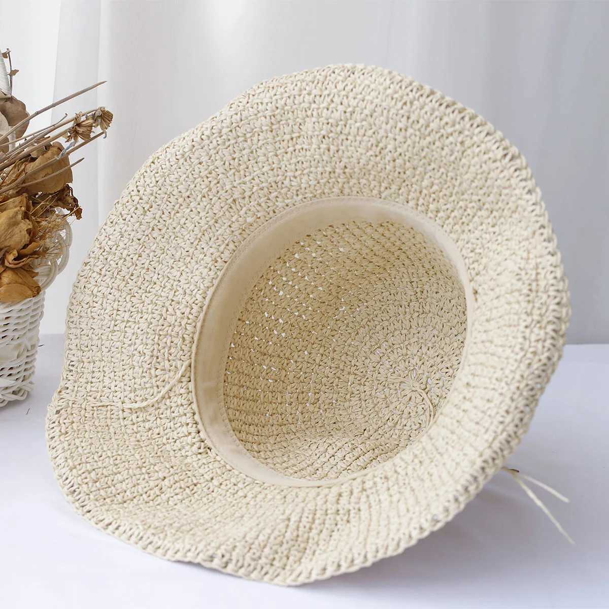 Girl New fashion Style bucket hat Multicolor Foldable Sun Crochet Hat For Beach Travel And Vacation handmade straw hat H260317 - view 3