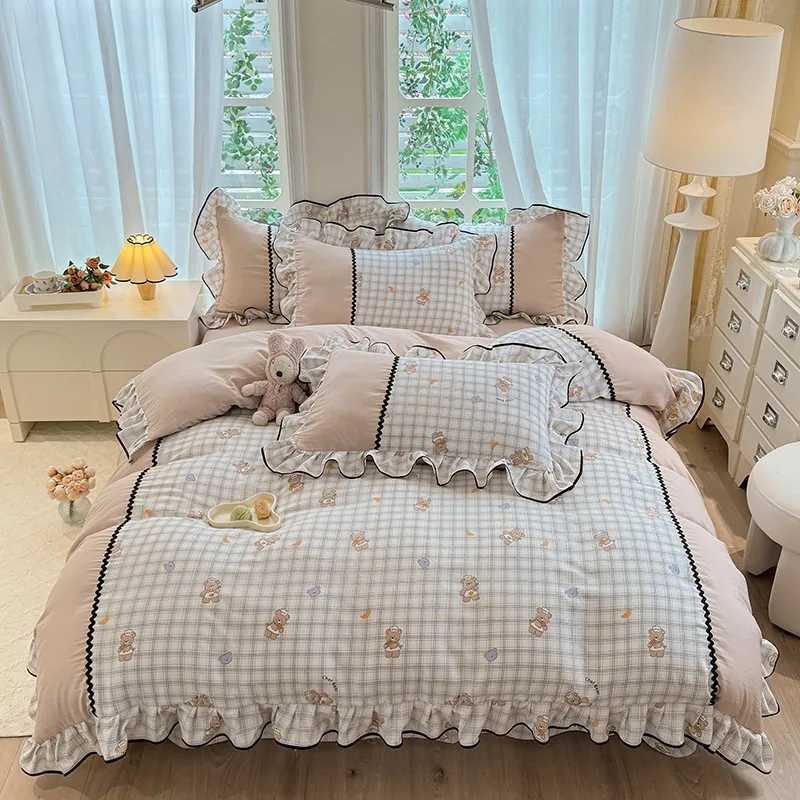 Small fresh pastoral style bedding four-piece set spring lace quilt cover bed sheet three-piece set girls dormitory D260317