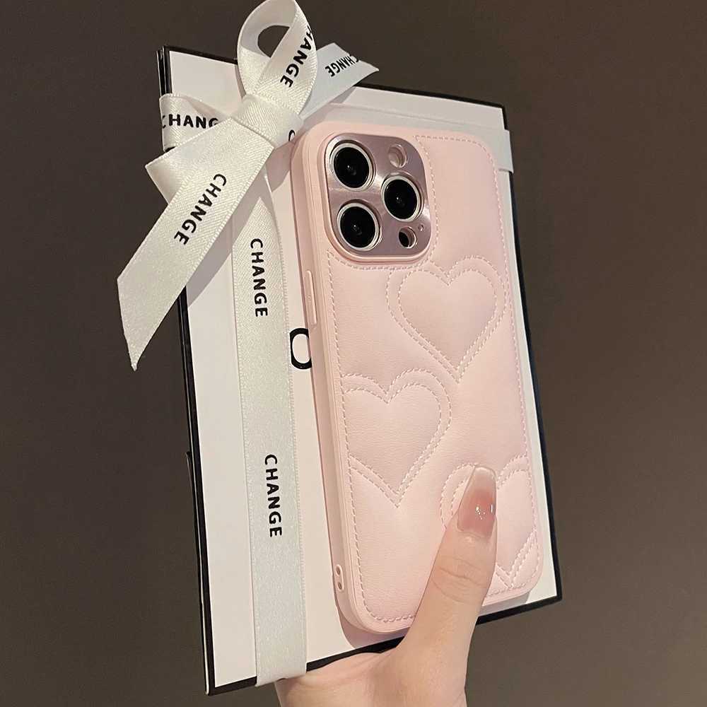 Luxury Electroplated Leather Phone Case For iPhone 17 16 15 14 Pro Max 16E Air Cartoon Love Soft Protective Phone Cover C260314