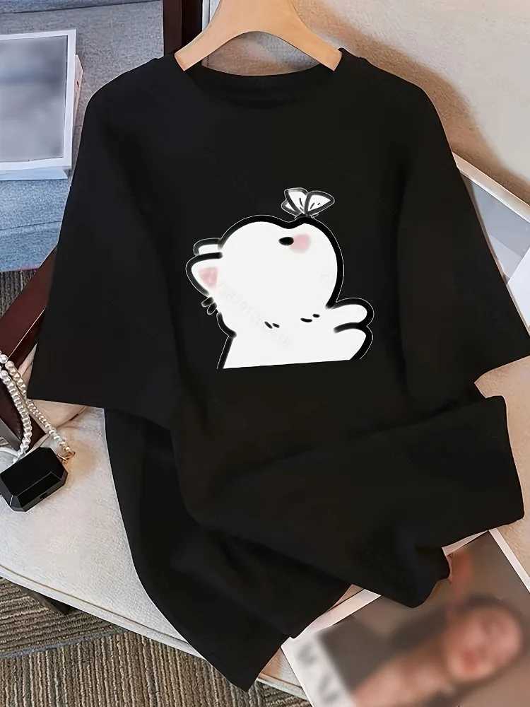 Womens Cute Kitten Butterfly Print T-Shirt Harajuku Short-Sleeve Stylish Fashionable Versatile Round Neck Top M260317