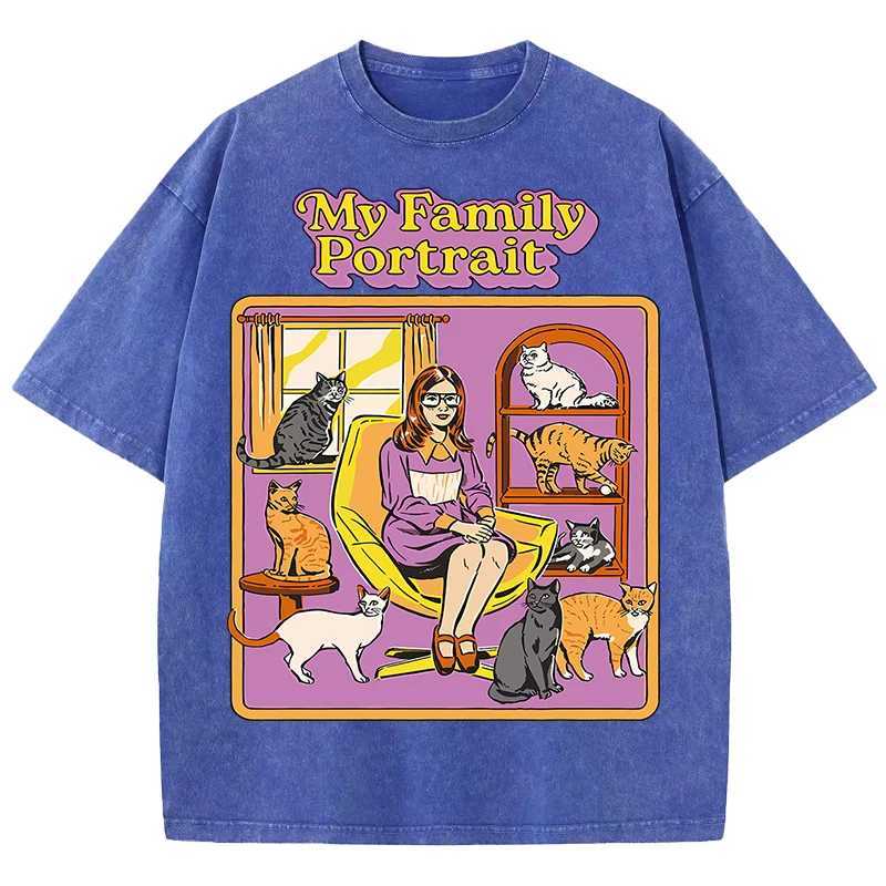 My Family Portrait Design Retro Men T-Shirt Casual Loose Tee Shirts Snow Wash T Shirt Hip Hop Cotton New Unisex Short Sleeve M260317