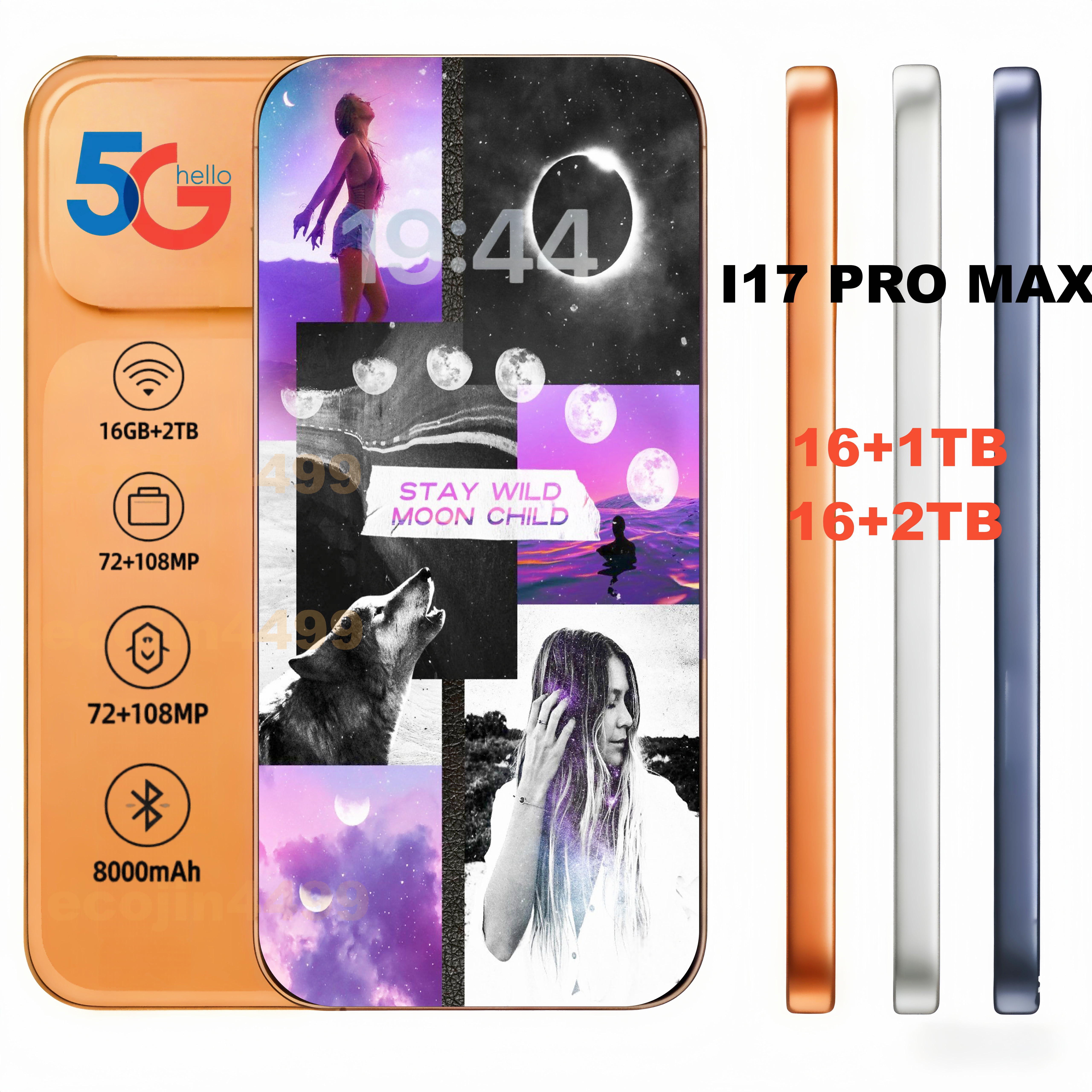 cellphone i16 i17 Pro Max 16+1TB wireless charging network 5G smartphone unlock 7.3 full HD 72+108MP pixel fingerprint unlock facial recognition