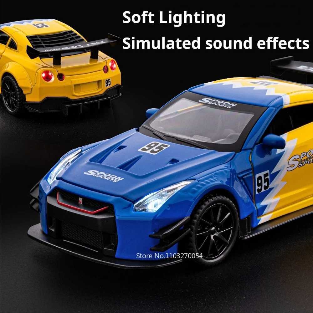 132 Scale GTR R50 Miniature Sports Car Alloy Diecast Model Toys Doors Opened with Sound Light Pull Back Vehices Childrens Gift D260317