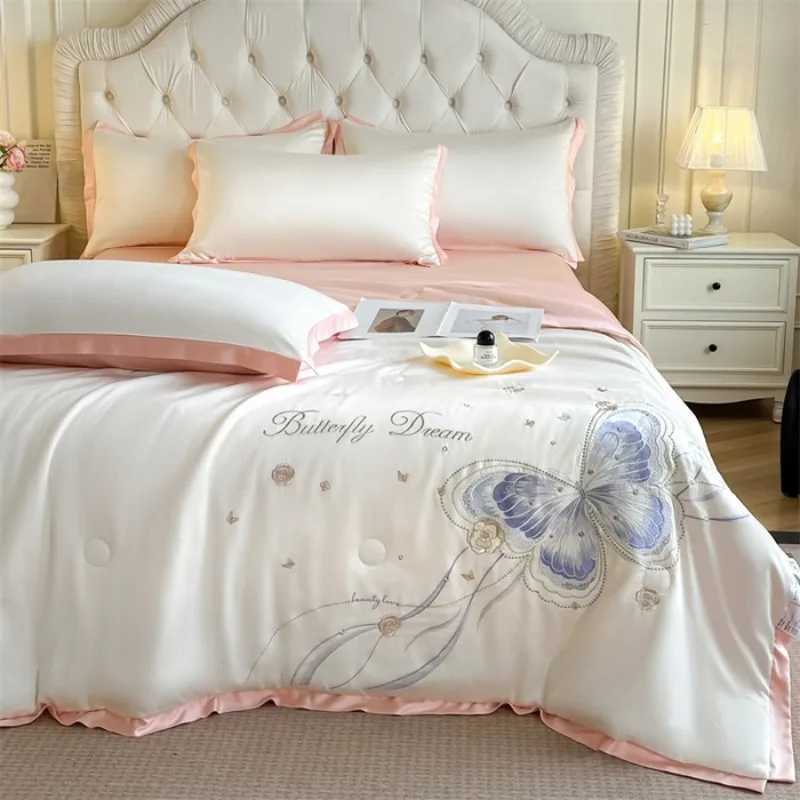 Embroidery Washed Silk Summer Quilt Four-piece Dormitory Xia Liang Quilt Three-piece Sheet Set - Butterfly D260317