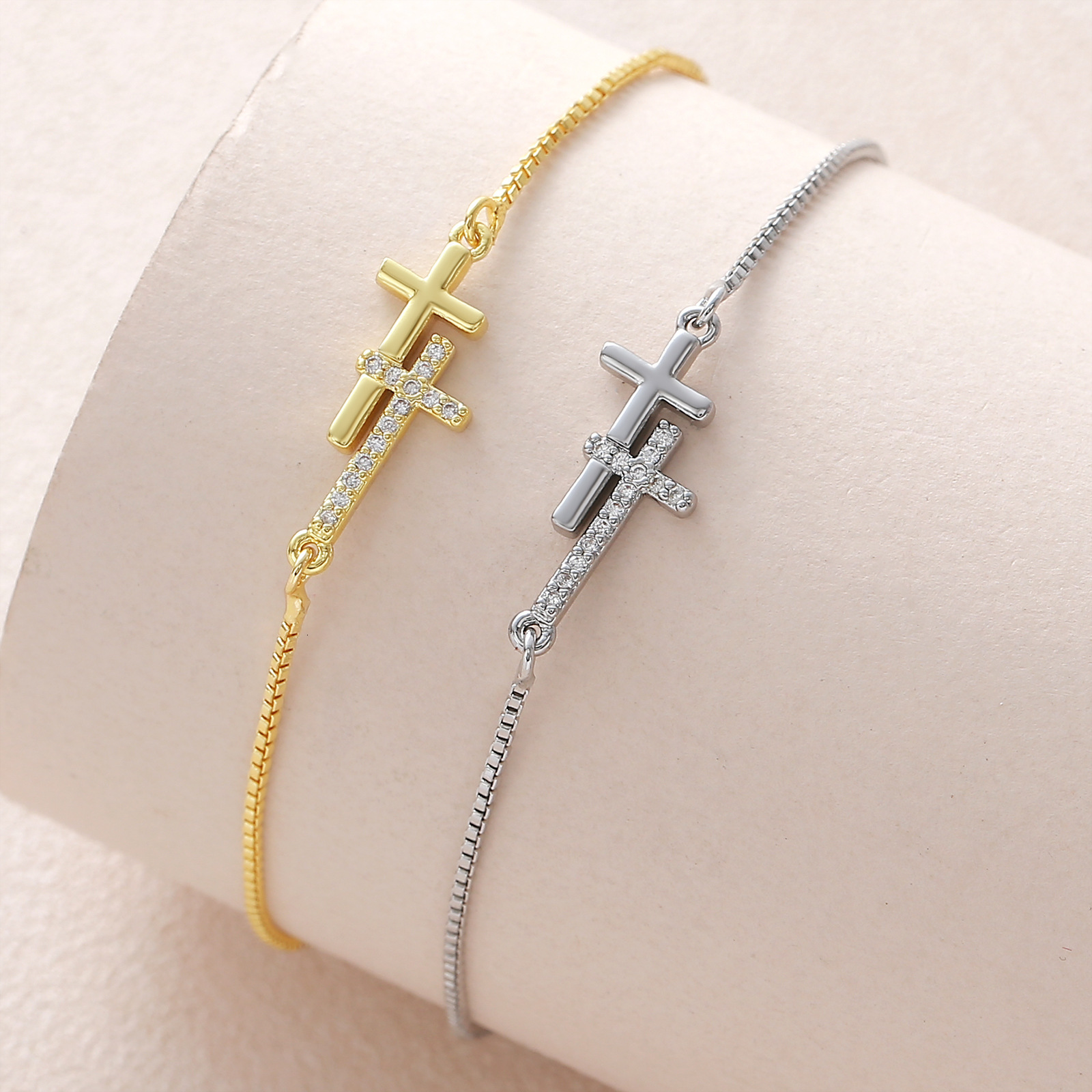 Women Jewelry Bracelets Charm Bracelets 18K Gold Plated Cross Zircon Daily Wear Elegant Women Bracelet