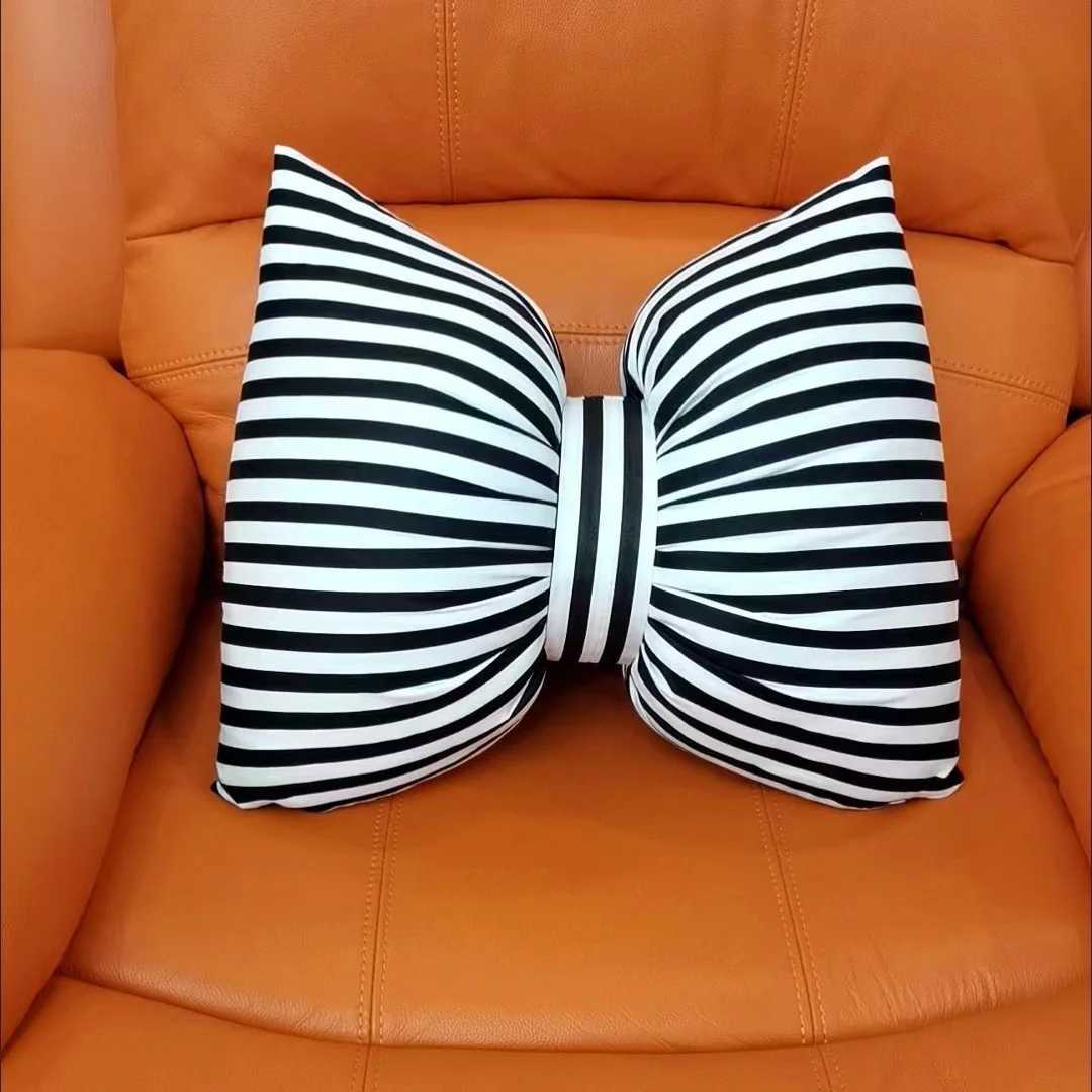 25X18CM Pink Stripe Bow Cushion Sofa Back Pillow Office Lumbar Pillow Photography Cushion D260317