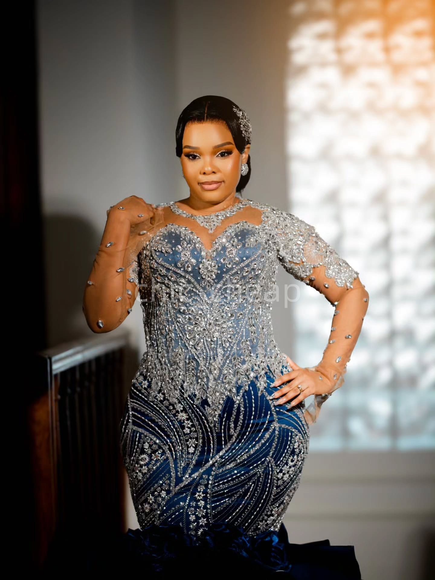 2K26 Dark Navy Prom Dress 2026 Mermaid Prom Dress Crystals Appliques Organza Tiers Evening Dresses Birthday Party Formal Receiption Gowns Dresses ZJ06