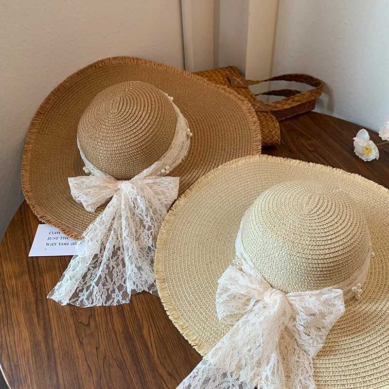 2026 Spring Summer Womens Lace Bow Grass Hat French Style Large Brim Sun Hat Casual Beach Hat Top Hat Outdoor Wear Accessories H260317 - view 5