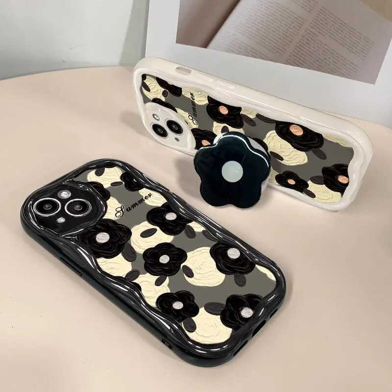 Floral Flower Bracket Case Cover for Galaxy S25 S24 FE S22 S23 tra Plus A56 A55 A35 A54 A15 A16 A17 5G Wavy Shell C260314