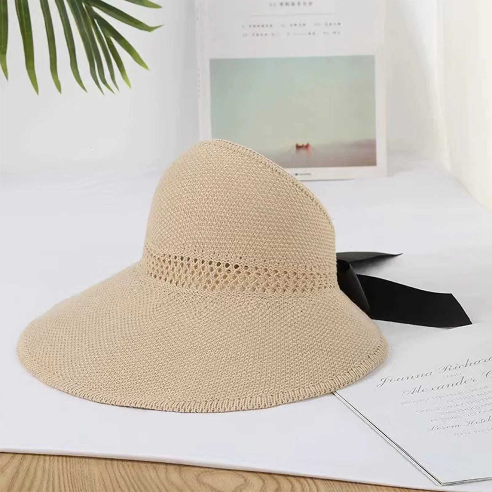 Foldable Women Wide Brim Straw Hat Breathable French Style Sun Hats with Bowknot for Outdoor Travel Photography H260317 - view 7