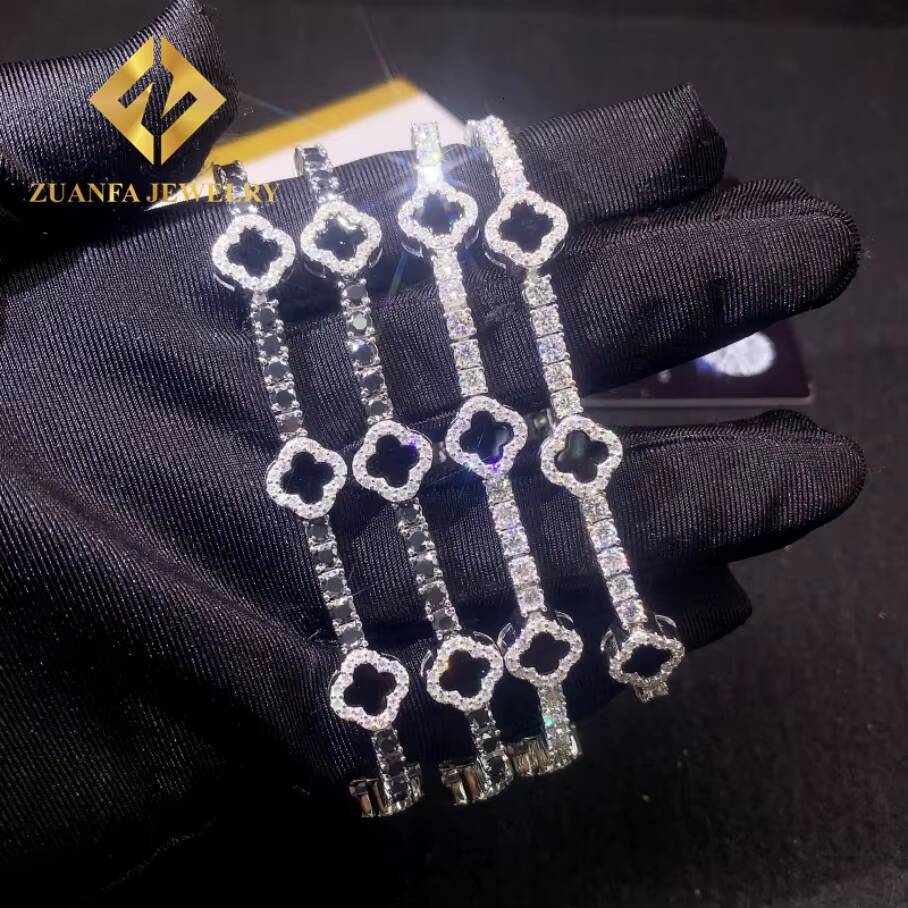 Fine Jewelry Moissanite Tennis Chain 925 Sterling Silver 3mm Black White Moissanite Clover Tennis Bracelet