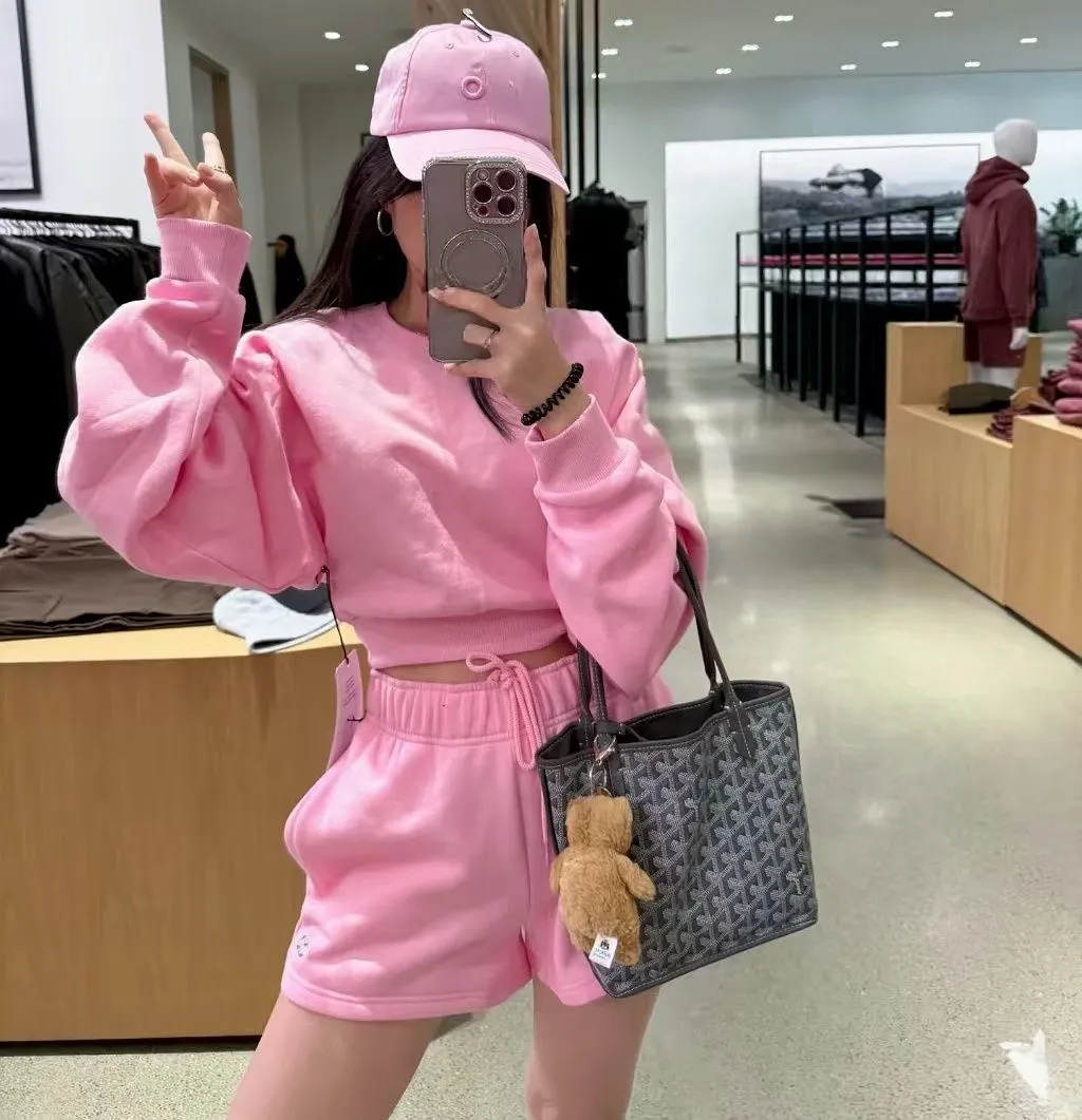 US stock Luxury Women Yoga Sets Designer Cropped Sweatshirts+Shorts Crew Neck Pullover Active Short Tracksuit Weekend Jogger Sportswear