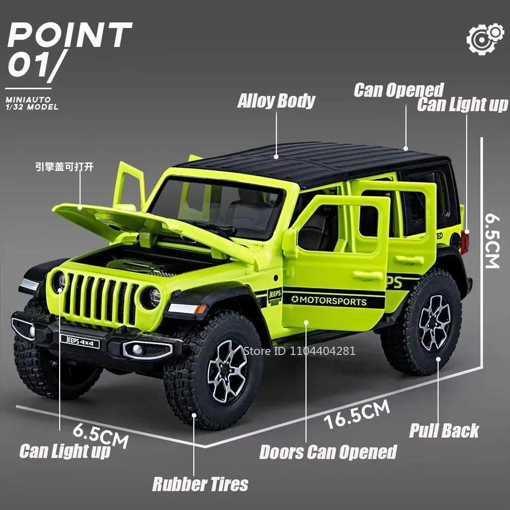 132 Wrangler Rubicon Model Toy Alloy Diecast Car Doors Opened Sound Light Pull Back Miniature Off-road Vehicle Kid Holiday Gift D260317