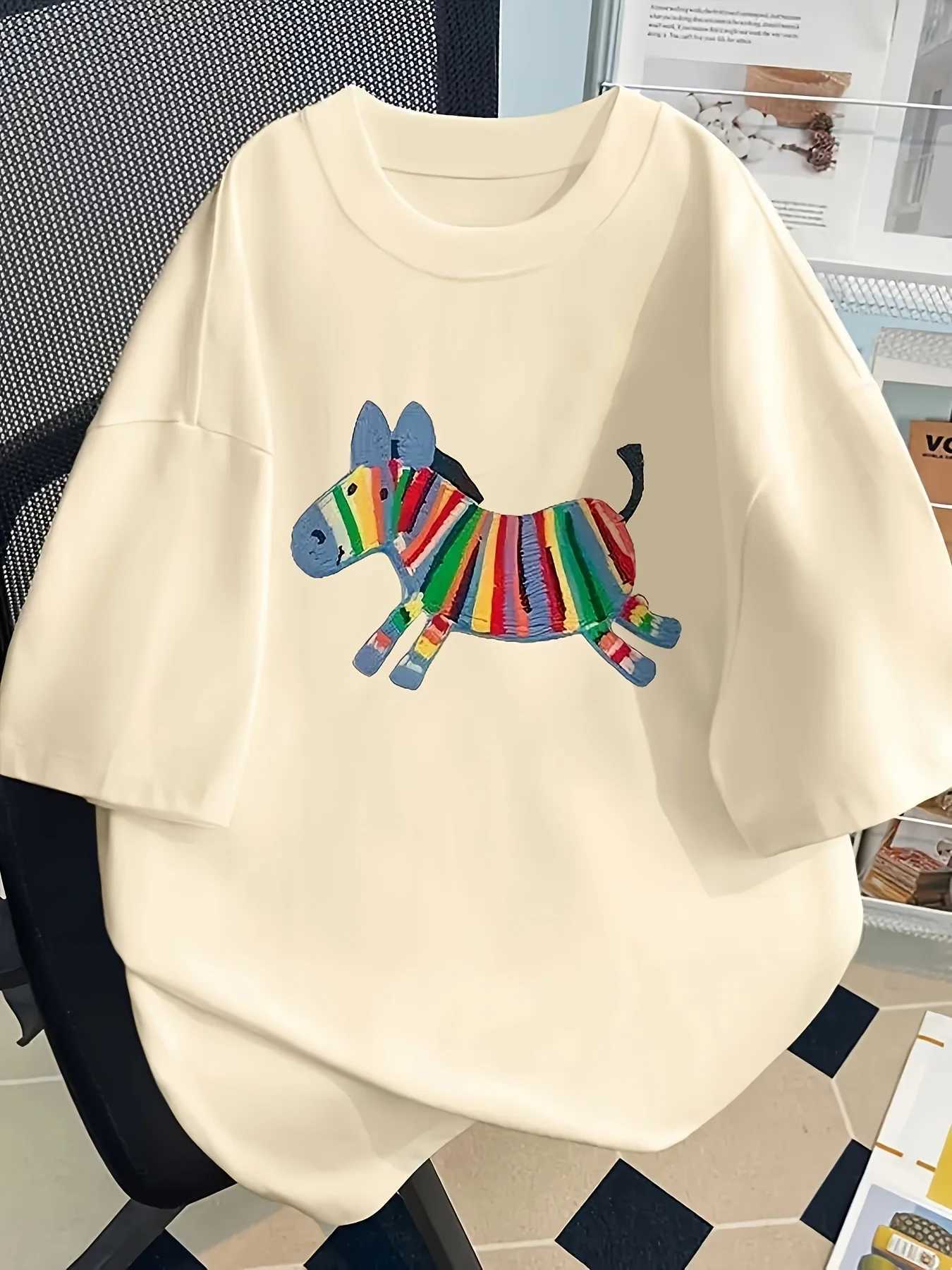 Oversized Women Tshirt Summer Fashion Drawn Printed Casual Short Sleeve Top Pullover Comfortable Plus Size Tee Trendy Outfit M260317