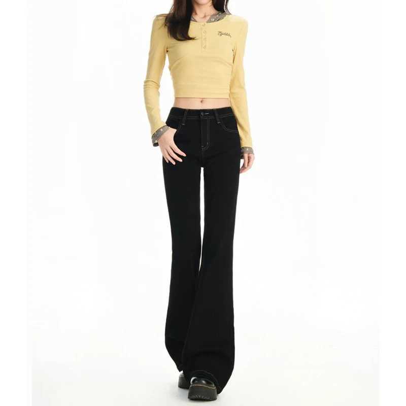 2025 Women Korean Solid Thin Jeans New Fashion s High Waist Straight Leg Pants Lady Chic Slim Fit Denim Trousers M260317