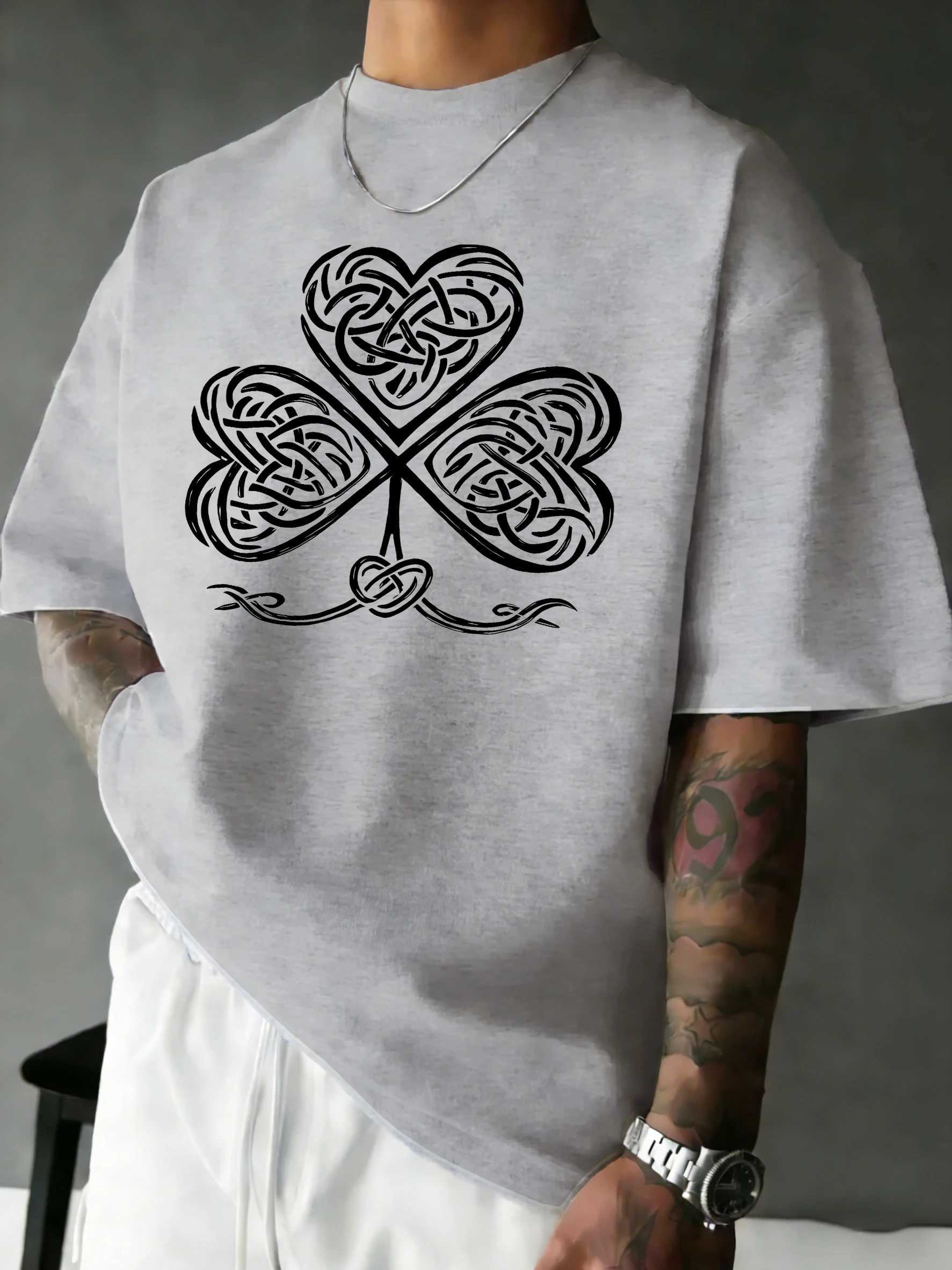 Celtic Knot Clover Goldprints Man Daily Loose T Shirt All-Match Cotton Sportswear Hip Hop Summer T-Shirt Casual Oversize Clothes M260317