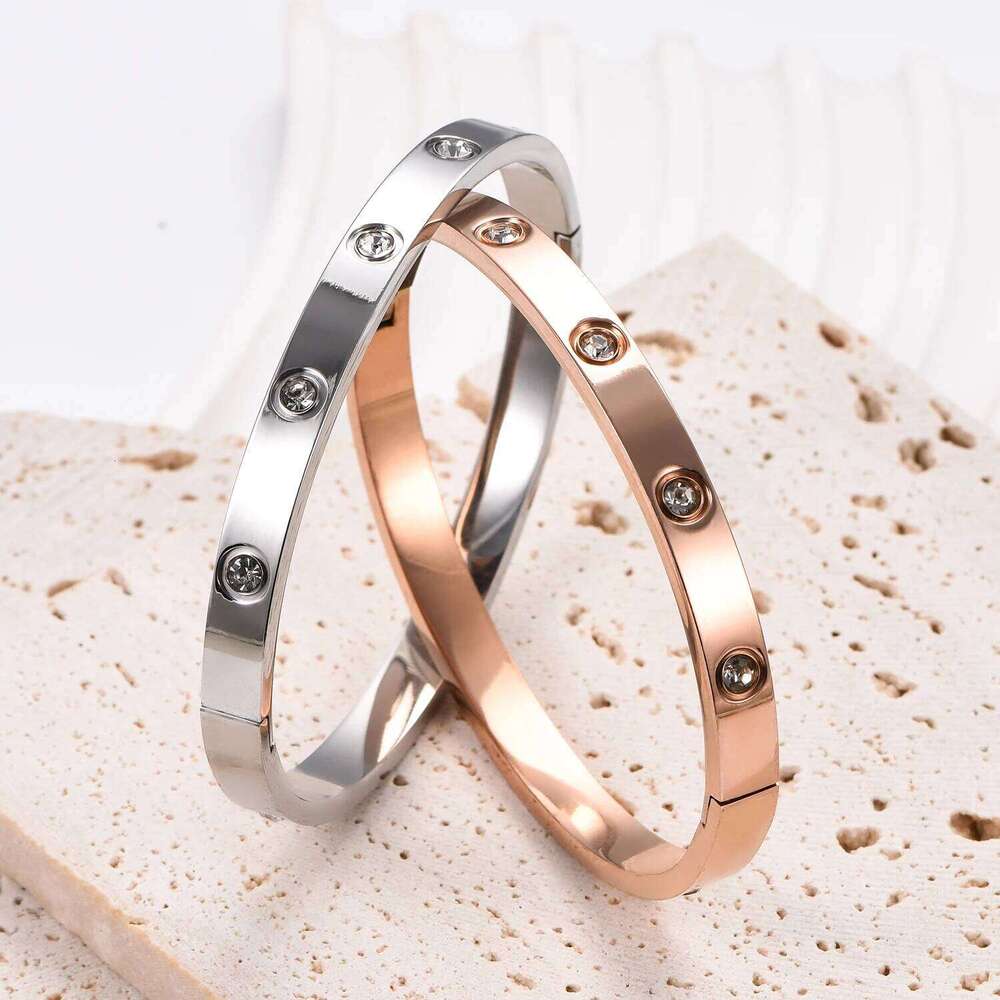 6mm Wide Exquisite Zircon Openable Bracelet for Women ,Stainless Steel Polished Bangle Bracelets,Girl Jewelry Gifts