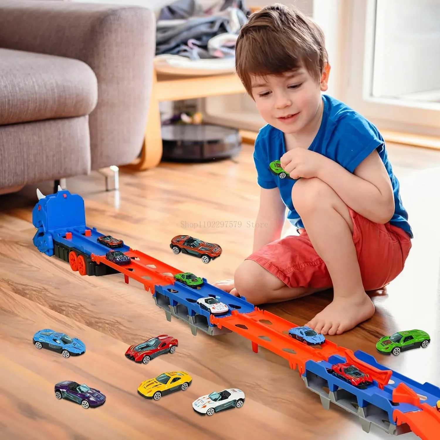 New Dinosaur Transport Truck Toys With12 Molded Racing Cars Dinosaur Car With Handle Christmas Gift For Boys And Girls Aged 3-5 Y260316