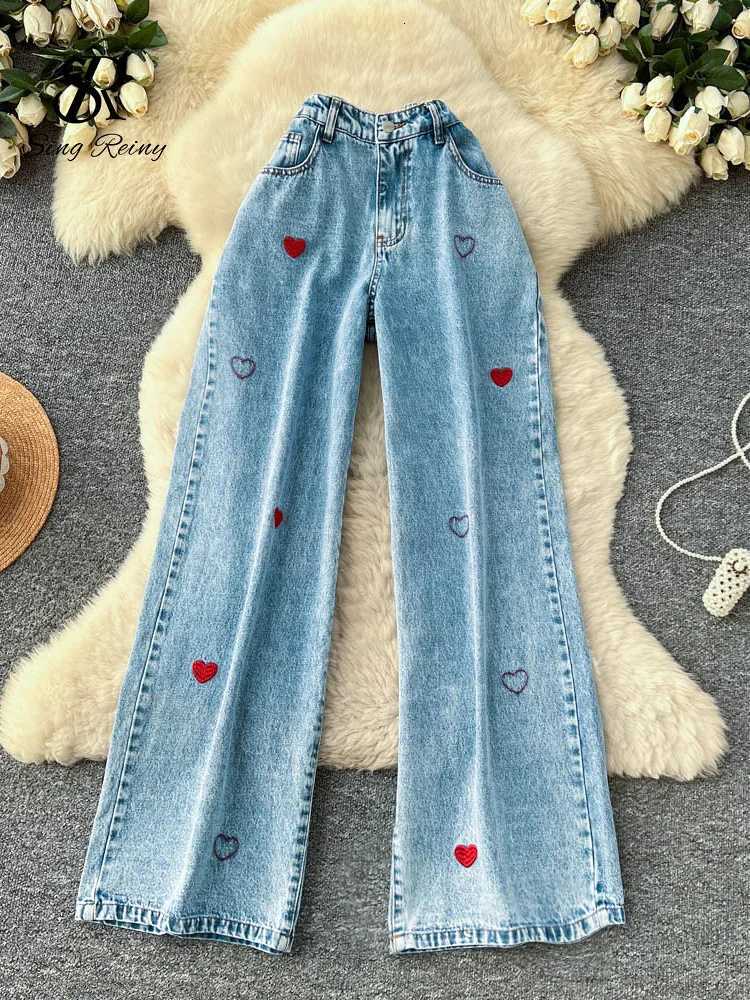 SINGREINY Heart Embroidery Hotsweet Jeans Women Denim Loose Original Design Trendy Street Y2K Spicy Girl Slim Straight Leg PantsT260317
