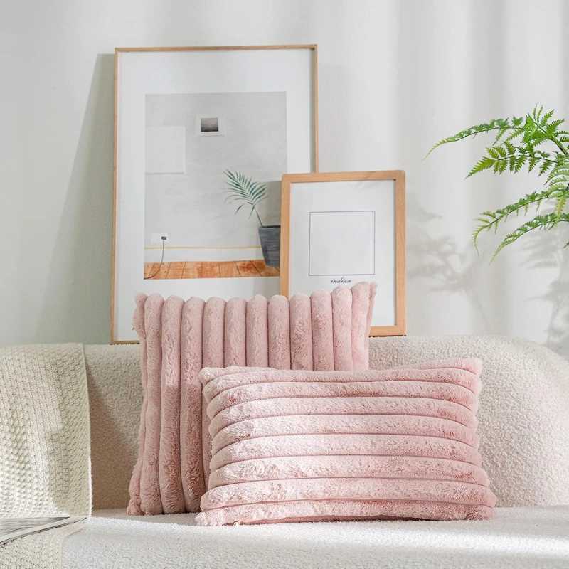 Artificial Rabbit Fur Square Cushion Cover Simple Stripe Super Soft Pillowcase 45x45 Cm Sofa Decorative Cushion Cover D2603171