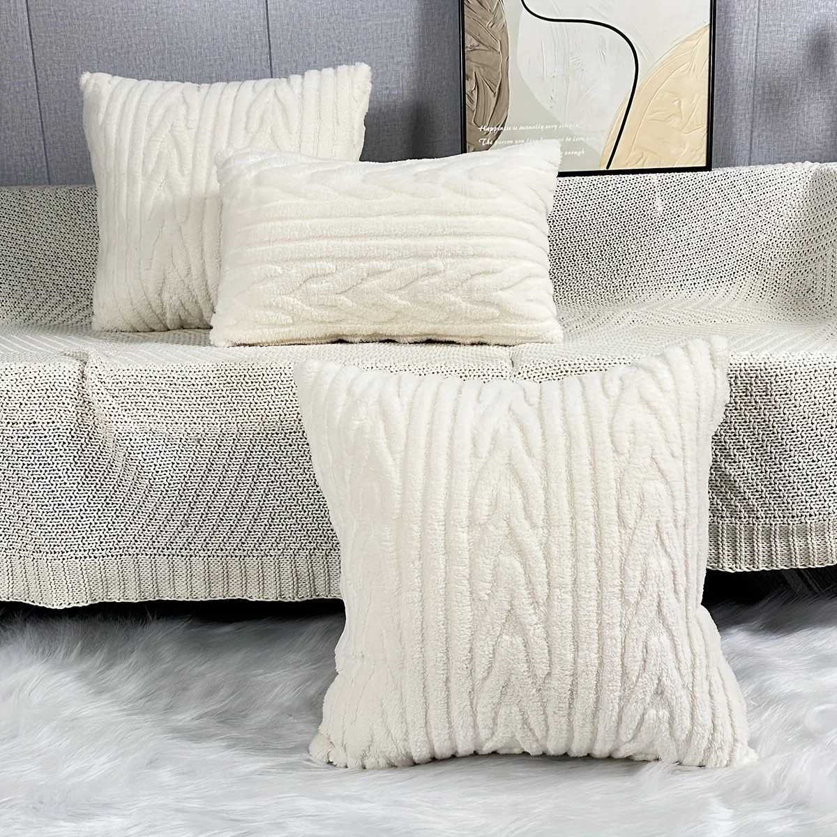Boho Soft and Cozy Plush Faux Wool Velvet 30x50/45x45CM Cream White Throw Pillow Cover for Bedroom and Living Room Decor Cushion D260317