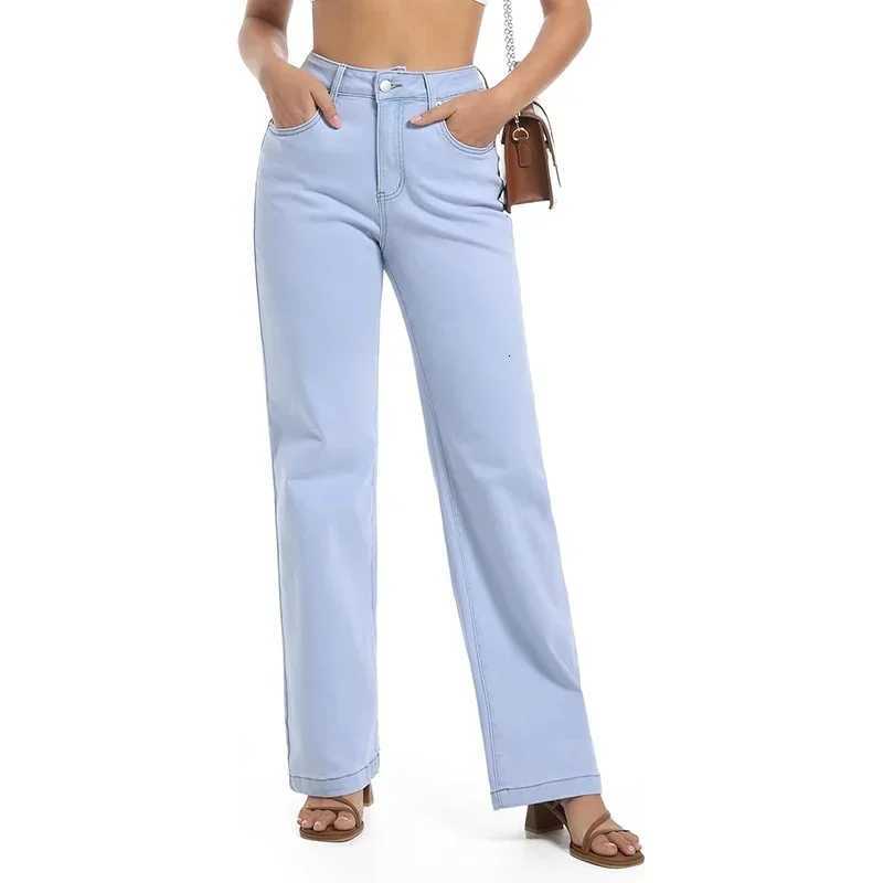 Girls Casual Loose Fit High Waisted Jeans Female Straight Leg Stretch Denim Pants Lady Comfortable Solid Basic Cheap TrousersT260317