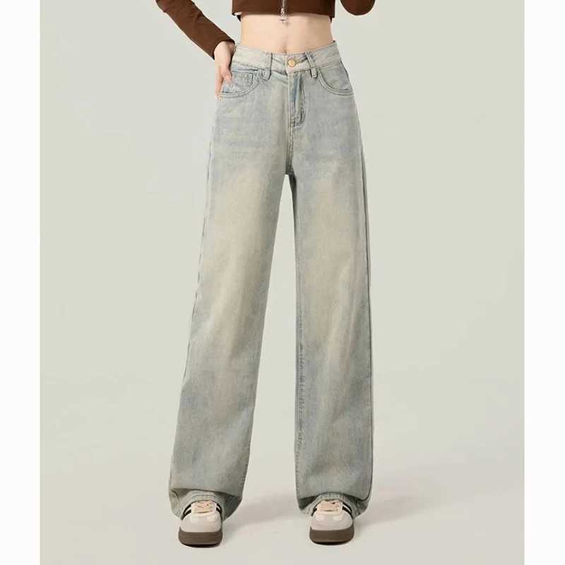 Female Retro Designer High Waist Jeans Women Light Blue Korean Casual Pants s Fashion Baggy Straight Leg Denim Trousers M260317